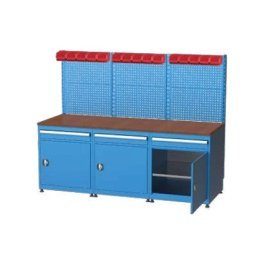 Banc de lucru port scule cu 3 sertare, 3 dulapuri si 15 cutii 2200x750x850mm