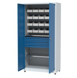 Dulap metalic cu 3 sertare, 2 rafturi si 20 cutii depozitare, 1000x500x2000mm