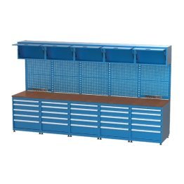 Mobilier cu banc de lucru integrat cu 5 dulapuri si 25 sertare 3550x750x2050mm