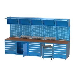 Mobilier cu banc de lucru integrat cu 6 dulapuri si 20 sertare 3550x750x2050mm