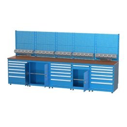 Banc de lucru cu instalatie electrica cu 19 sertare, 2 dulapuri si 24 cutii 3400x750x850mm