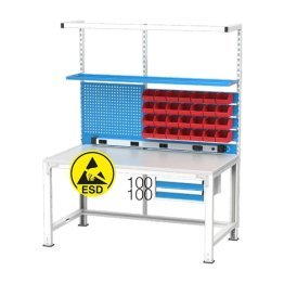 Banc de lucru electronic placat ESD cu 1 raft, 2 sertare si 28 cutii LINBIN