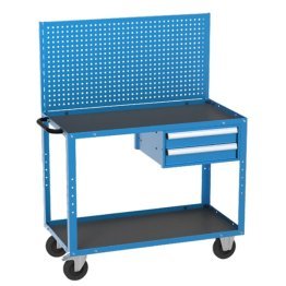 Banc de lucru mobil cu 1 raft, 2 sertare si panou perforat 1120x570x900 mm