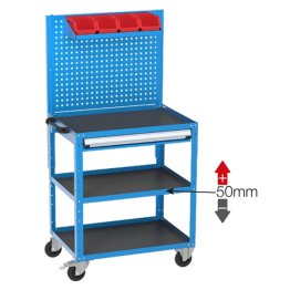 Carucior cu 1 sertar, 2 rafturi si panou perforat 700x500x850 mm