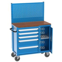 Carucior cu 5 sertare, semi-dulap lateral si panou perforat 1010x470x960 mm