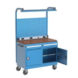 Banc de lucru mobil 2 sertare, 2 rafturi, panou scule si priza 1120x570mm