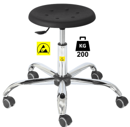 Taburet ESD seria STOOL Heavy Duty poliuretan WLL=200kg H=430-555mm, cu picior