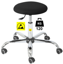 Taburet ESD STOOL Standard cu husa textila WLL=120kg H=455-575mm gri standard, cu roti din cauciuc fara frana
