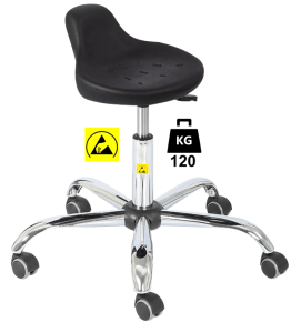 Taburet ESD seria HOKER Standard poliuretan WLL=120kg H=430-555mm, cu roti din cauciuc cu frana la ridicare