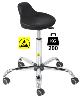 Taburet ESD seria HOKER Heavy Duty poliuretan WLL=200kg H=430-555mm, cu roti din cauciuc cu frana la asezare
