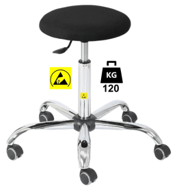 Taburet ESD STOOL Standard cu husa textila WLL=120kg H=535-715mm gri economic, cu roti din cauciuc cu frana la ridicare