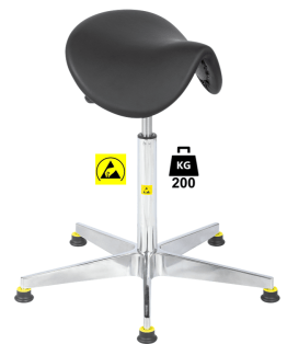 Taburet ESD seria SADDLE Heavy Duty poliuretan WLL=200kg H=565-810mm cu suport