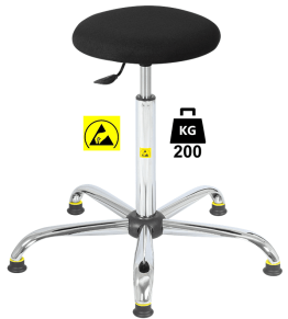 Taburet ESD STOOL Heavy Duty cu husa textila WLL=200kg H=585-835mm negru premium, cu picior si suport