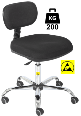 Scaun ESD cu husa textila ECONOMIC Heavy Duty WLL=200kg H=480-610mm albastru standard, cu roti din cauciuc cu frana la ridicare