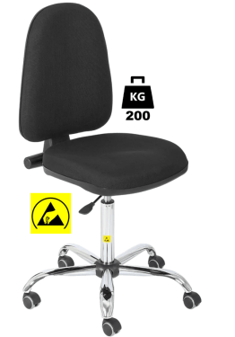 Scaun ESD cu husa textila Basic Heavy Duty WLL=200kg H=560-750mm gri premium, cu roti din cauciuc cu frana la ridicare