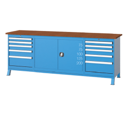 Banc de lucru cu 10 sertare si dulap cu raft 2200x600x850mm