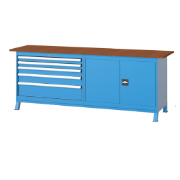 Banc de lucru cu 5 sertare si dulap cu raft 2200x600x850mm