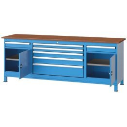 Banc de lucru cu 7 sertare si 2 dulapuri cu raft 2200x600x850mm