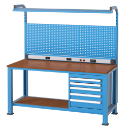 Banc de lucru cu instalatie electrica cu 5 sertare si raft 1700x700x850mm