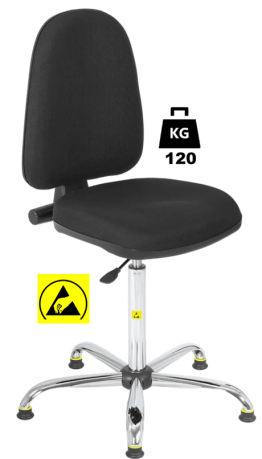 Scaun ESD cu husa textila BASIC Standard WLL=120kg H=610-870mm gri standard, cu picior si suport