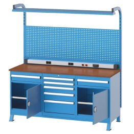 Banc de lucru cu instalatie electrica cu 2 dulapuri si 7 sertare 1700x600x850mm