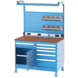Banc de lucru cu instalatie electrica cu 6 sertare, 1 dulap si 8 cutii 1120x600x850mm