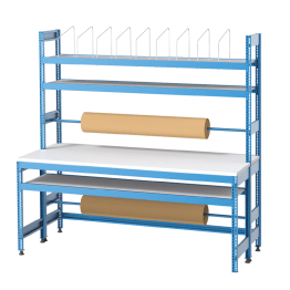 Banc de lucru impachetare cu 3 rafturi si 2 rulouri 2100x900x2000mm
