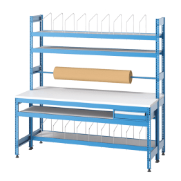 Banc de lucru impachetare cu 1 sertar, 4 rafturi si rulou 2100x900x2000mm