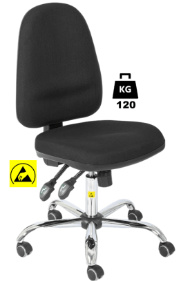 Scaun ESD cu husa textila COMFORT Standard WLL=120kg H=505-635mm gri premium, cu roti din cauciuc cu frana la asezare