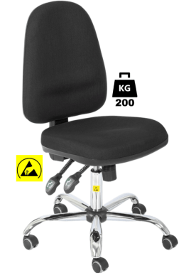 Scaun ESD cu husa textila COMFORT Heavy Duty WLL=200kg H=505-635mm albastru standard, cu roti din cauciuc cu frana la ridicare