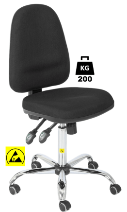 Scaun ESD cu husa textila COMFORT Heavy Duty WLL=200kg H=580-770mm albastru premium, cu roti din cauciuc fara frana