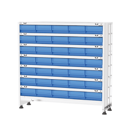 Dulap metalic depozitare in cutii de plastic cu 7 rafturi si 35 cutii 980x310x920mm