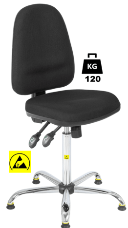 Scaun ESD cu husa textila COMFORT Standard WLL=120kg H=625-880mm gri premium, cu picior si suport