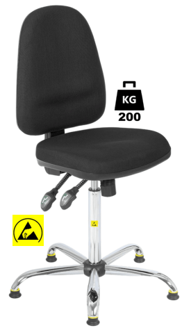 Scaun ESD cu husa textila COMFORT Heavy Duty WLL=200kg H=625-880mm gri premium, cu picior
