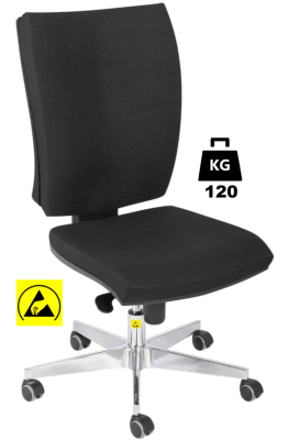 Scaun ESD cu husa textila SUPERIOR 1 WLL=120kg H=420-480mm gri standard, cu roti din cauciuc cu frana la asezare