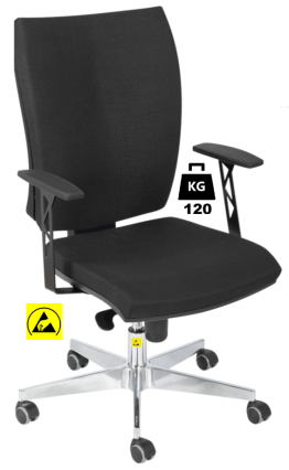 Scaun ESD cu husa textila SUPERIOR 1 cu cotiere WLL=120kg H=420-480mm gri economic, cu roti din cauciuc fara frana
