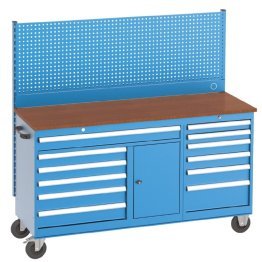 Banc de lucru mobil cu 12 sertare, raft si panou perforat, 1700x600x1610mm