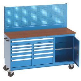 Banc de lucru mobil cu 11 sertare, raft si panou perforat, 1700x6000x1610mm