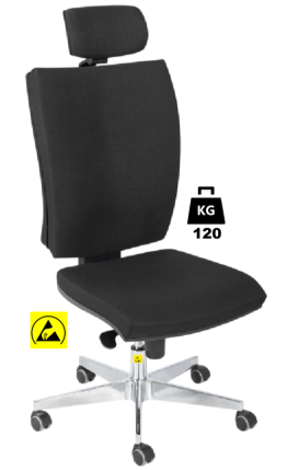 Scaun ESD cu husa textila SUPERIOR 2 WLL=120kg H=435-500mm negru standard, cu roti din cauciuc fara frana