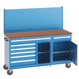 Banc de lucru mobil cu 7 sertare, 2 rafturi si panou perforat, 1700x600x1610mm