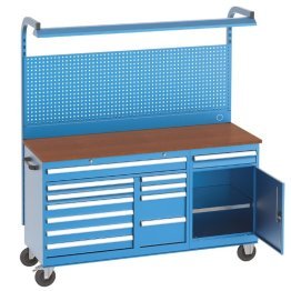 Banc de lucru mobil cu 12 sertare, raft si panou perforat, 1700x600x2010mm