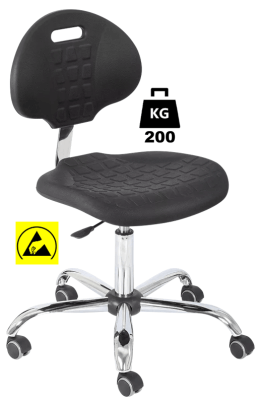 Scaun ESD seria POLYURETHAN Heavy Duty WLL=200kg H=440-570mm, cu roti din cauciuc cu frana la asezare