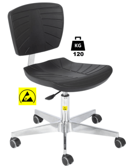 Scaun ESD seria POLYURETHAN COMFORT Standard WLL=120kg H=430-560mm, cu roti din cauciuc cu frana la ridicare si suprt