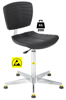Scaun ESD seria POLYURETHAN COMFORT Heavy Duty WLL=200kg H=550-800mm cu suport si cotiere din metal