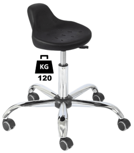 Taburet industrial HOKER Standard poliuretan WLL=120kg H=430-555mm, cu roti din cauciuc cu frana la ridicare si suport