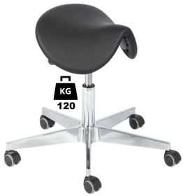 Taburet industrial SADDLE Standard poliuretan WLL=120kg H=450-570mm, cu roti din metal