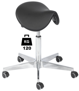 Taburet industrial SADDLE Standard poliuretan WLL=120kg H=530-710mm, cu roti din metal