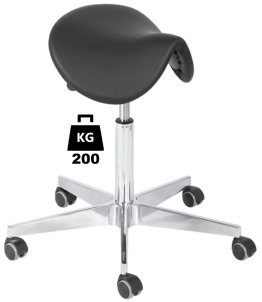 Taburet industrial SADDLE Heavy Duty poliuretan WLL=200kg H=530-710mm, cu roti din metal si suport
