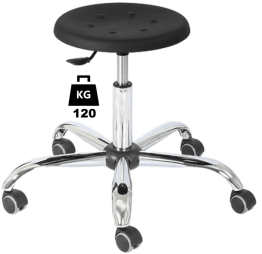 Taburet industrial STOOL Standard poliuretan WLL=120kg H=430-555mm, cu roti din cauciuc fara frana