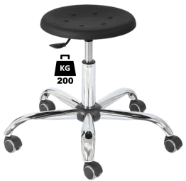 Taburet industrial STOOL Heavy Duty poliuretan WLL=200kg H=430-555mm, cu roti din cauciuc fara frana si suport